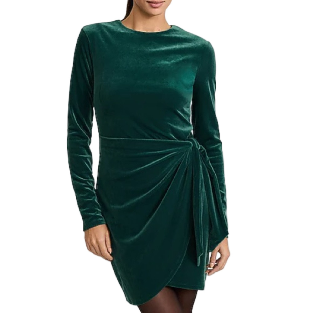 Express Dark Green Velvet Long Sleeve Dress Size XL NWT - Picture 2 of 4